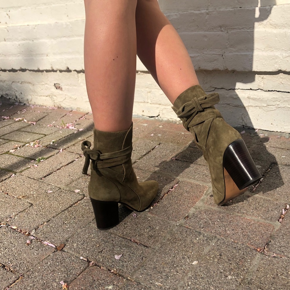 Back Tie Olive Booties